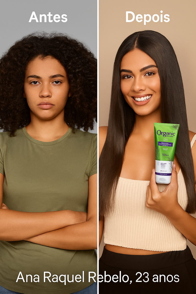 Antes e depois do cabelo de uma cliente do Organic Lizz