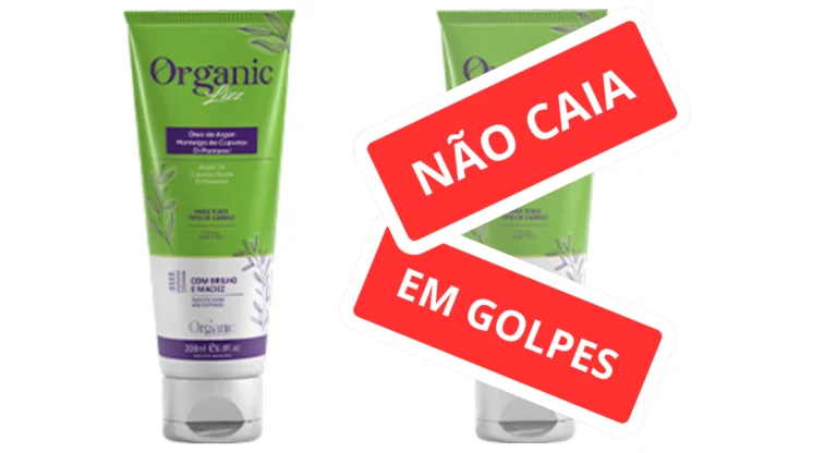 2 frascos de Organic Lizz com tarja de "não caia em golpes"