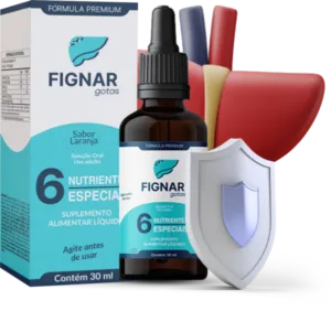 Desenho de um fígado com um escudo de proteção, representando o Fignar Gotas Original